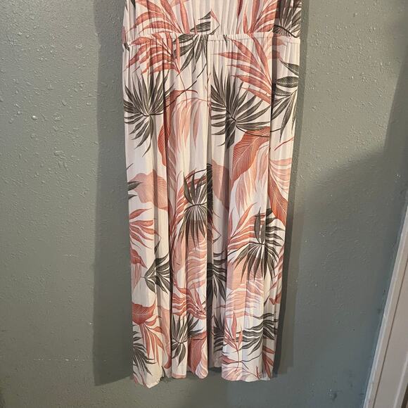 Tahari Women's 2x V Neck Maxi Dress Tropical Rust & Olive Green White Background - Picture 7 of 9